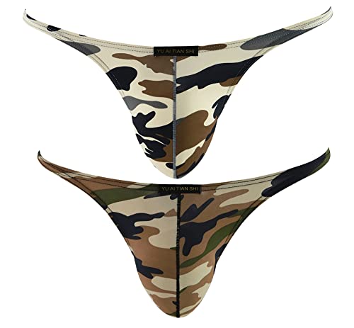 Xiayang Men'S Sexy Bikini Silk Camouflage Briefs Low Waist Beach Shorts Swimwear  cover
