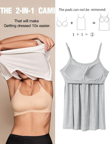 Image of Camisoles for Women with Built in Bra Adjustable Strap Tank Tops Cami Sleeveless Summer Tops for Workout Sleeping Traveling