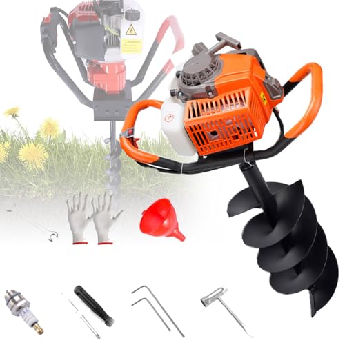GBHJJ Excavadora de Agujeros para Postes de barrena de 198 CC, Motor de excavación de Tierra a Gas de 2 Tiempos con Brocas de barrena, Taladro de Tierra para cercas,198CC/8