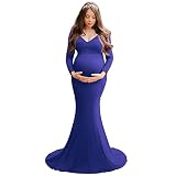 IBTOM CASTLE Umstandskleid Spitze Train Kleid Schwangerschaftskleider Maternity Gown Fotografie Stützen Kleid,chwangere Frauen Fotografie Stützen,Mutterschaft Fotografie Kleidung Maxikleid Blau-03 XL