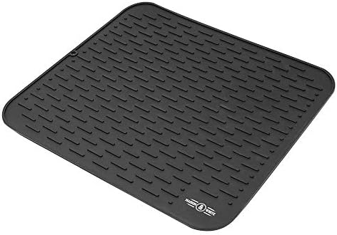 Silicone Dish Draining Mat Black | Non-slip Rubber Drying Board | Waterproof Dish & Utensil Draining Board Sink Cover | Heat Resistant Trivet | M&W