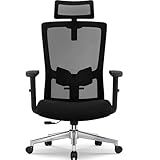 Airchros Bürostuhl Ergonomisch, Ergonomischer Bürostuhl mit Verstellbarer Lendenwirbelstütze, Armlehnen und Kopfstütze, Drehstuhl Schreibtischstuhl, Bürostuhl 150 kg Chefsessel Wippfunktion bis 135°