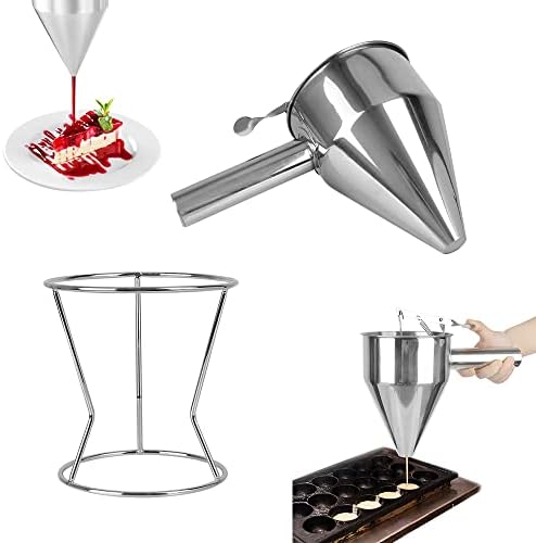 EMAGEREN Stainless Steel Funnel Octopus Balls Tools 1.2 L Pancake Batter Dispenser with Rack Funnel Cake Desserts Maker Confectionery Funnel Jam Desserts Funnel for Kitchen Bakery Use