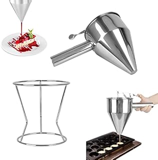 EMAGEREN Stainless Steel Funnel Octopus Balls Tools 1.2 L Pancake Batter Dispenser with Rack Funnel Cake Desserts Maker Confectionery Funnel Jam Desserts Funnel for Kitchen Bakery Use