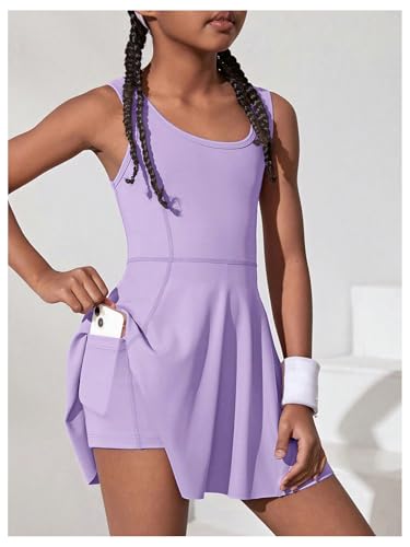 Girl's Sleeveless Pleated Golf Tennis Dress with Built in Shorts and Pocket Scoop Neck Athletic Active Dresses2