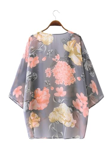 Image of Chunoy Women Floral Beach Wear Cover Up Chiffon Kimono Cardigan Open Front Blouse Top