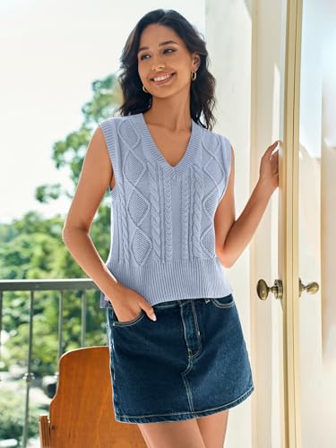 Womens V Neck Sweater Vest Ribbed Knit Sleeveless Casual Solid Preppy Pullover Tank Tops3