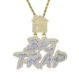 KMASAL Iced Out Big Trap House Zirconia Pendant Necklace with 24 inch Chain Hip Hop Jewelry (Gold)