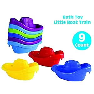 Playkidz Baby Bath Toy Little Boat Train Pack of 9 Stackable Plastic Kids Tugboats for Bathtub & More in 6 Colors Ages 3…
