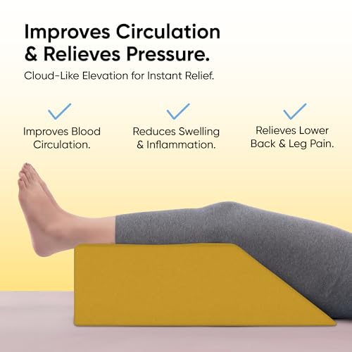 Image of Frido Leg Elevation Wedge Pillow for Edema, Varicose Veins, Fracture | High Resilience Foam Cushion for Leg, Knee & Thigh Support | Back Pain & Swelling Relief | Lightweight (Mustard Yellow)