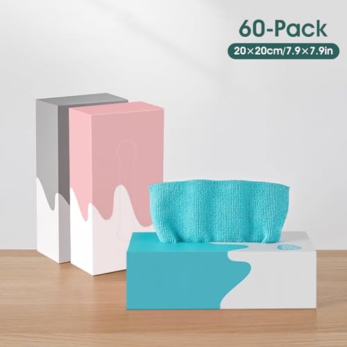 Lingettes en microfibre jetables : lot de 60 chiffons en 3 boîtes de couleurs