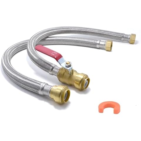 TT FLEX 24" Stainless Steel Braided Flexible Water Heater Connector, Push To Connect Brass Plumbing Fitting,3/4" Ball Valve x 3/4" FIP, (2 Pack) Cover