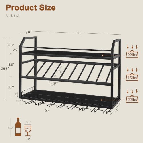 Image of Hoctieon Wall Mounted Wine Rack, 31.5 inch Wall Wine Rack for Display and Storage, Hanging Bottle Holder, for Living Room, Dining Room, Bar, Wine Cellar, Black
