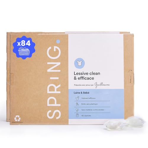 SPRiNG - Lessive Laine & Bébé - Sans Parfum - x84 Capsules - Fraîcheur Longue Durée - Nettoyage Efficace - Parfum Agréable - Formule Clean - Éco-responsible