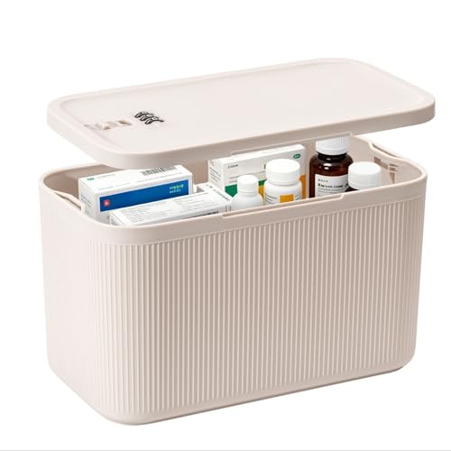 Image of Small Medication Lock Box with Combination Code, Lockable Storage Box for Pills /Snacks /First Aid Kits, Phone /Personal Items, Secure Container for Home /Fridge /Office /Travel- Reusable (Beige)