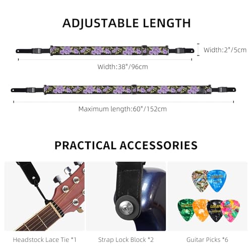 Lekato Floral Bass Strap, Flower Guitar Strap For Bass Electric Acoustic Guitar 2 Inch Wide With Clip Buckle, Rose Embroidery Woven Guitar Straps With Pick Holder thumb #5