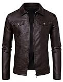 Zbrandy Leather Jacket Men Faux Leather Jackets Mens Moto Biker Coat Outwear Windproof Brown L
