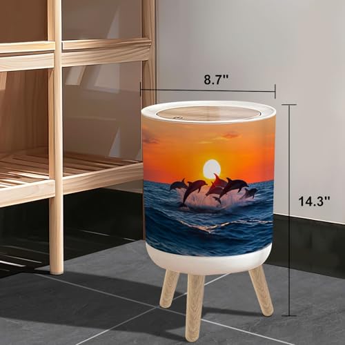 Caneca de basura pequeña con tapa y patas de madera 7L miniatura 3