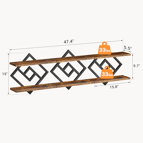 Image of ELYKEN Floating Shelves for Wall, Set of 3 Hanging Shelves, 2-Tier Wall Mounted Storage Shelves for Books & Decor, Perfect for Living Room, Bedroom, Kitchen, Home Office, Study, Rustic Brown