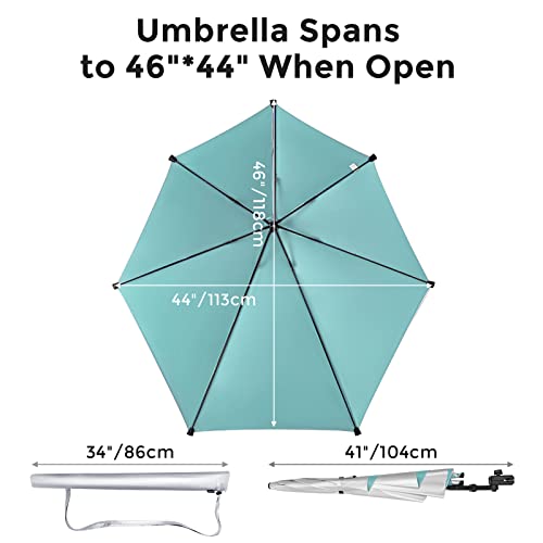 G4Free Upf 50+ Adjustable Beach Umbrella Xl With Universal Clamp For Chair, Golf Bags, Stroller, Wheelchair, Bleacher, Patio(Lake Blue) #TOP1