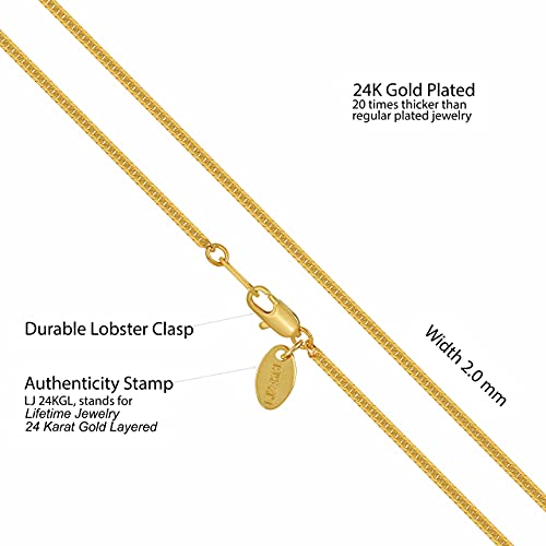 LIFETIME JEWELRY Crushed Herringbone Chain Necklaces for Women and Men 24k Gold Plated (22 inches, 2mm, Gold)4