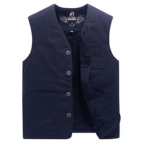 Rizanee Men’s Fleece Liner Winter Warm Cotton Vest, Casual Sleeveless Waistcoat Cover