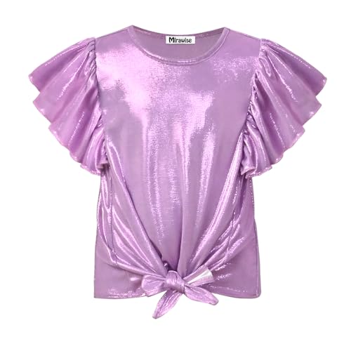 Mirawise Girls Shirts Metallic Tops Clothes Tshirt Ruffle Short Sleeve Tee Size 6-14