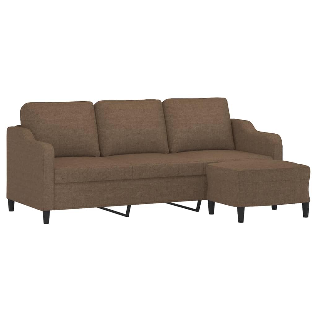 3-osobowa sofa z taboretem, brązowa, 180 cm, materiał tapicerowany, meble tapicerowane do salonu, salonu, pokoju gościnnego, z funkcją relaksu, miejscem do przechowywania, wysuwana, solidne