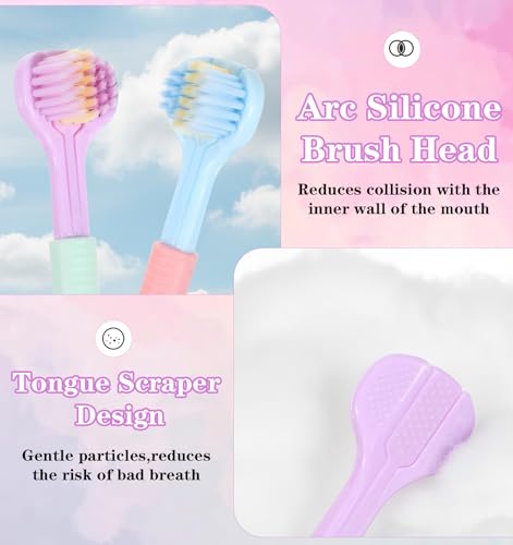 ValueBargain 4 Pcs 3 Sided Toothbrush Adult, Soft Bristles Three Sided Toothbrush, 360° Teeth Cleaning for Comprehensive Oral Care, Blue/Green/Pink/Purple