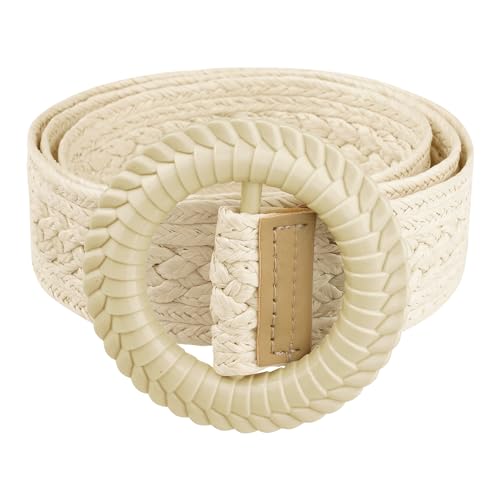 Women's Vintage Round Buckle Woven Belts Boho Waist Belt for Dress