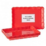 6 Pack Red Plastic Serving Trays for Party, 9 x 13 Inch - Heavy Duty Plastic Trays for Food - Rectangular Party Serving Trays and Platters - Red Disposable Trays