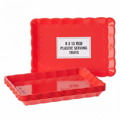 6 Pack Red Plastic Serving Trays for Parties