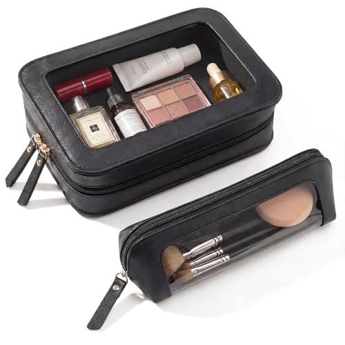 Image of LETGO 2Pack Clear Makeup Bags Set, Travel Toiletry Bag Zipper Storage Organizer Pouch, Versatile Storage Stationery, Travel Storage Bag, Pencil Case Car Accessory Bag(Black)