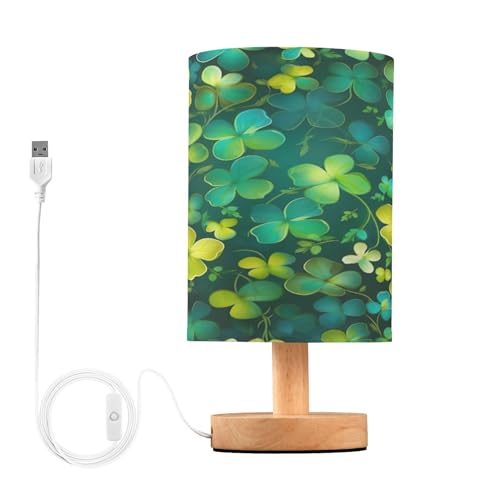 SDMKA Shamrocks Pattern Bedside Table Lamp for Bedroom, Minimalist Nightstand Lamp with Round Fabric Shade for Living Room, Office, No Bulb Required