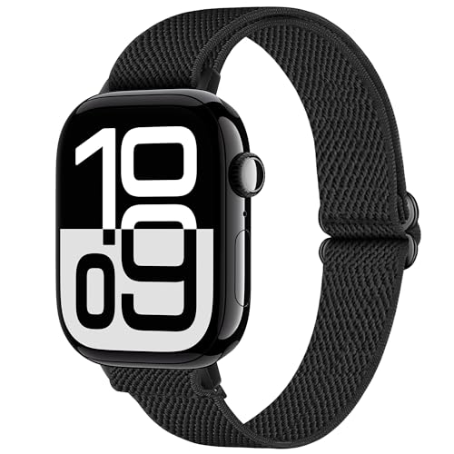 Slim Stretchy Bands Compatible with Apple Watch Band 40mm 41mm 42mm 38mm 44mm 45mm 46mm 49mm Women Men, Soft Fashion Nylon Braided Elastic Strap for iWatch Series 10 SE 9 8 7 6 5 4 3 2 1 Ultra 2
