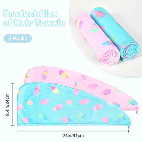 Image of FIOBEE Microfiber Hair Towel Wrap for Kid Girls Rapid Drying Hair Turbans | Absorbent & Soft Hair Wrap Towel, Easy Wear On With Button, For Girls Women Long Curly Hair, Turbie Twist Hair Towels