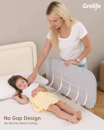 Grelife Travel Bed Rail for Toddlers, 33.5\" Foldable Adjustable Height, Tall Toddler Bed Rails for Crib, Twin, Full Size Bed, Fast Install,Portable Baby Bed Rail Guard for Box,Platform(Grey) - Thumbnail 2