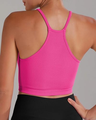 Image of Sunzel Ribbed Crop Tank Top for Women Seamless Racerback Camisole | Buttery Soft Nylon Spandex, Opaque No See Through, Stays in Place, Unpadded, Slim Fit, No Shrink, Yoga Workout Gym Casual