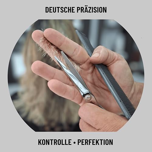 PIUS LANG Profi Friseurschere 6,5 Zoll seit 1852 – Premium Haarschneideschere für Friseurschüler, Einsteiger & gehobene Anwendung zu Hause, konvexe Klingen, Kugellager-Spannsystem + Etui