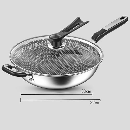 Wok Pan de acero inoxidable con tapa de vidrio templado 32cm miniatura 2