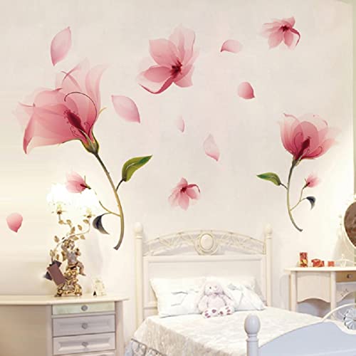 Sworna Nature Series 36 X 80-Inch 3D Pink Flowers Removable Vinyl Mural Wall Decal, Pink/Green #TOP4