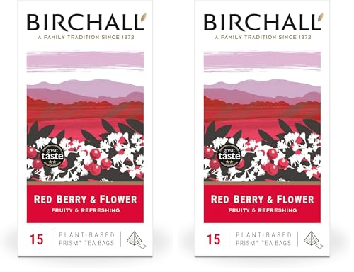 Image of Birchall Tea Bags, Red Berry & Flower Tea Gift, Caffeine Free Tea Bursting with Full Flavour, Perfect Vegan Gifts, 15 Plant-Based Prism Tea Bags (Pack of 2)