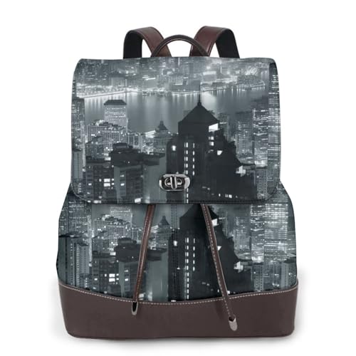 Sac à dos mode cuir PU noir imprimé Hong Kong haut de gamme et résistant