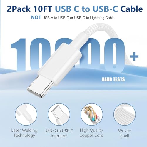 Bloque de carga USB C para iPhone 16 Pro Max y iPad con cable extralargo dúo de 20W 3