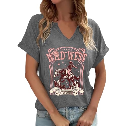 Camiseta Informal de Manga Corta con Cuello en V para Mujer, Blusa con Estampado Floral, cómoda para Uso Diario, Tela Suave y Transpirable, Camiseta Elegante, de Lino, Oversize y fácil de Lavar