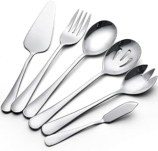 AOOSY 6 Pieces Cutlery Serving Set,Stainless Steel Flatware Serving Spoons Silver Kitchen Cooking Tools Cake Butter Knife Spoon Fork Pack for Home Buffet Party Mirror Finished