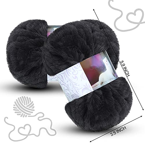 Image of 2 Pieces Soft Fur Yarn - Fuzzy, Fluffy Faux Fur Eyelash Yarn, Cream for Crochet, Knitting Projects - 30m /50g Each(Black)