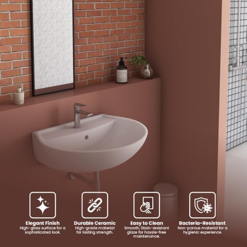 Image of Wall Hung Mounted Sink Glossy Wash Basin for Bathroom Wall Hung Basin - White