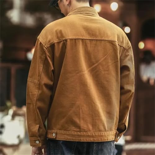 Yeuyyben Men Oversize Cowboy Coat Brown Cotton Denim Jackets Man Retro Outwear3