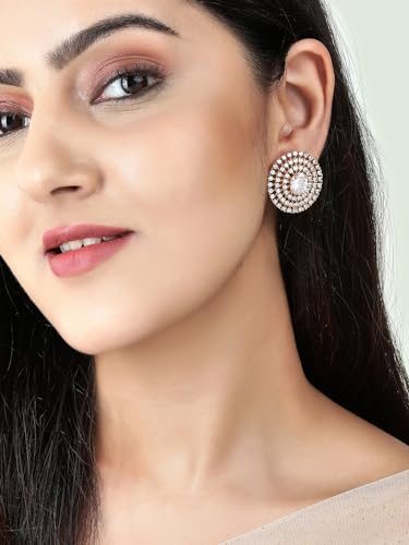 Image of Rubans Stud Earrings American Diamond Trendy Jewellery for Women & Girls